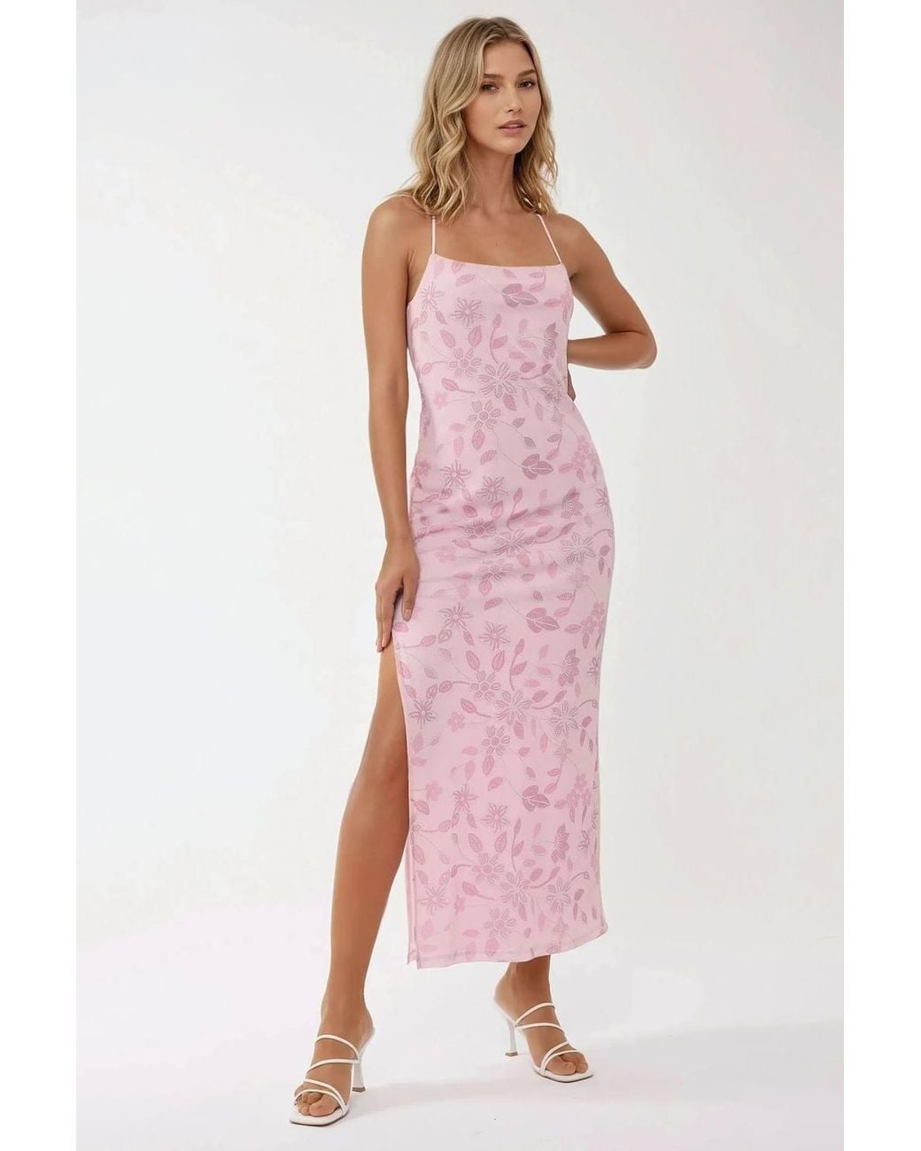Hiccup Pink Square Collar Printed Maxi Dress