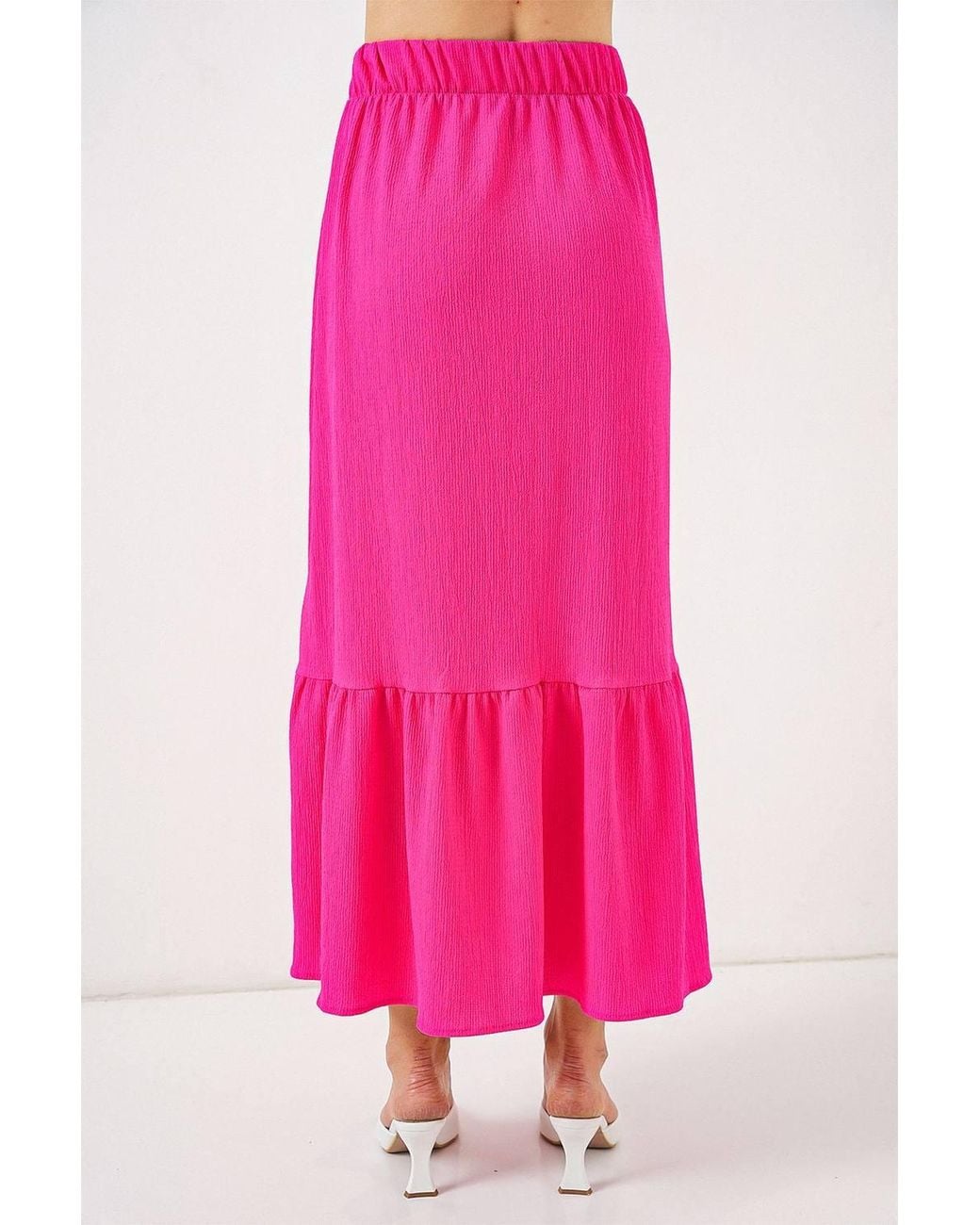 Bigdart Pink Textured Maxi Knit Skirt With Elastic Waist
