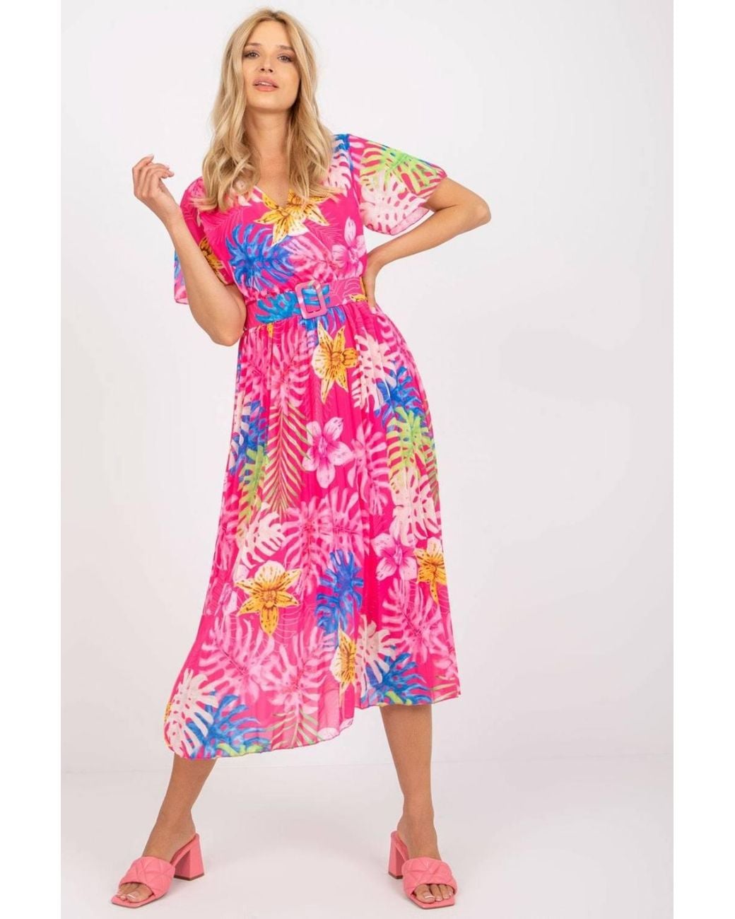 Love Lace Pink Summer Viscose Wrap Short Sleeve Dress