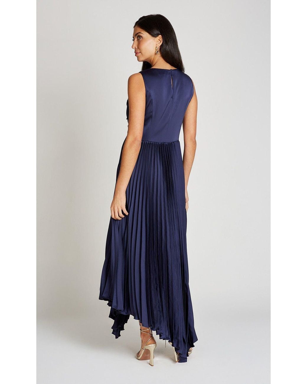 Little Mistress Black Satin Pleated Midaxi Dress