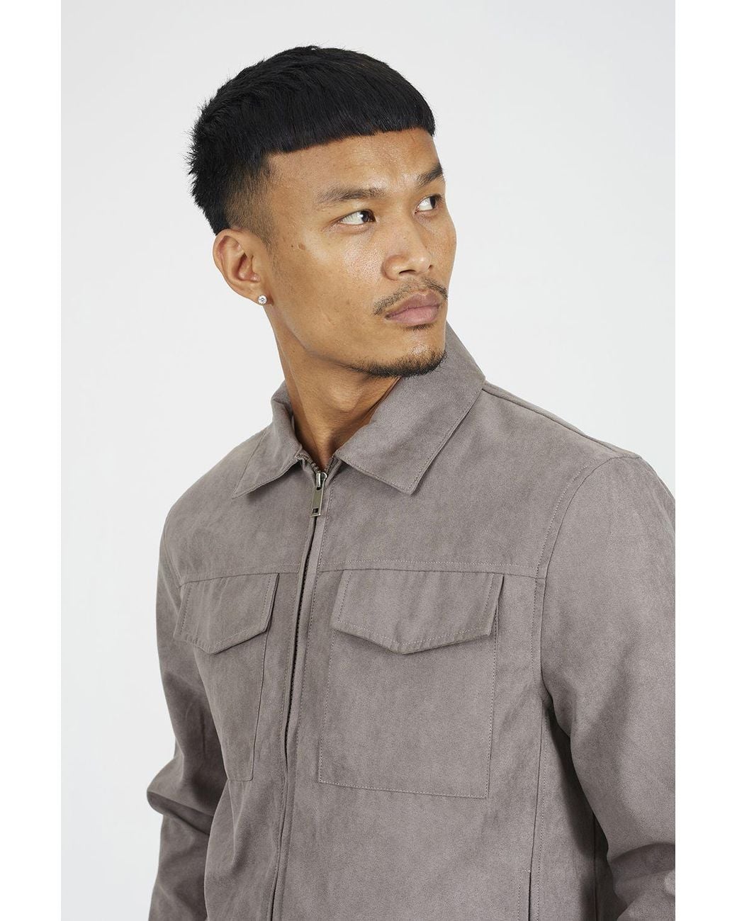 Brave Soul Gray Faux Suede Patch Pocket Jacket for men