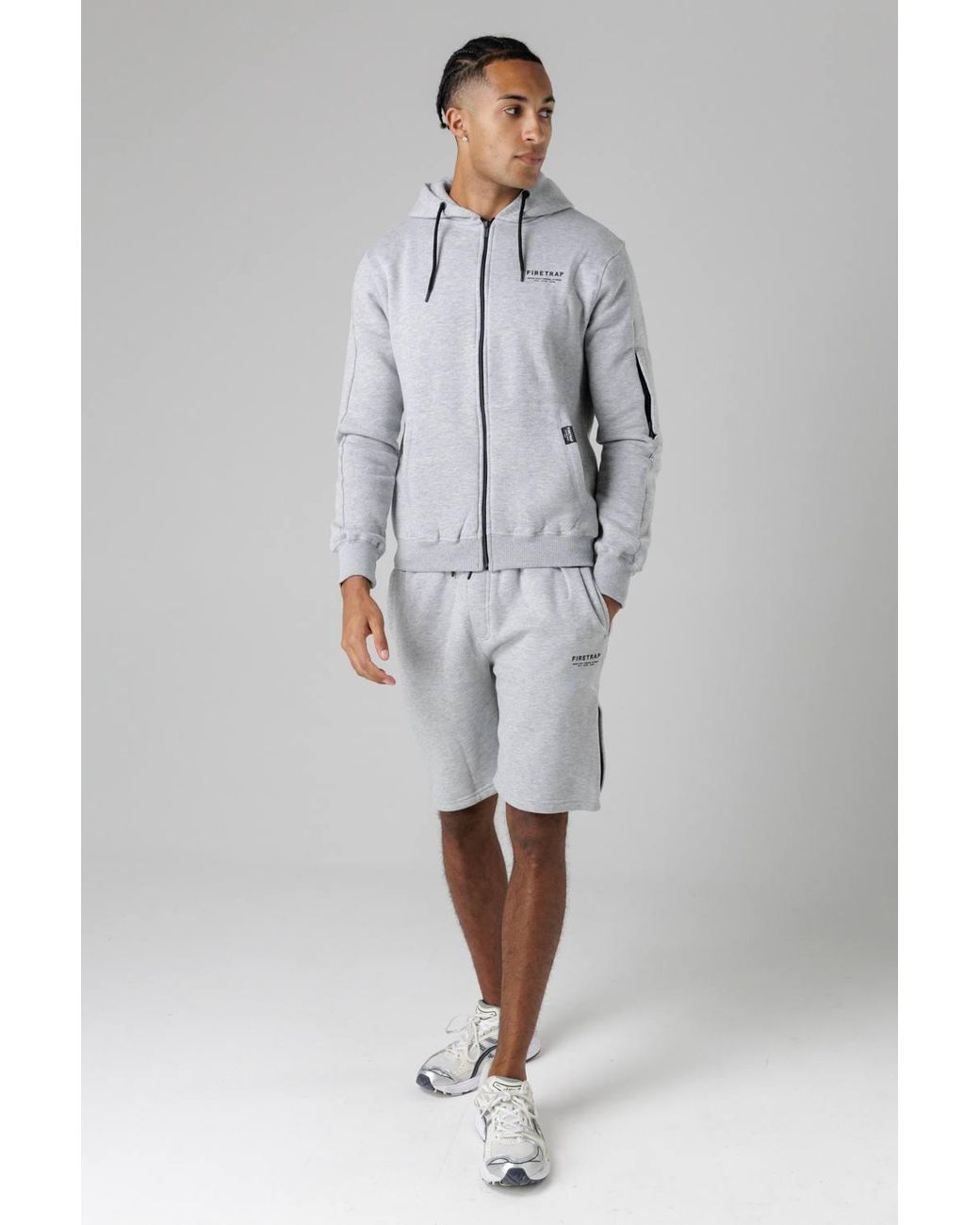 Firetrap Gray Regular Fit Cotton Blend Fleece Shorts With Drawstring Waist for men