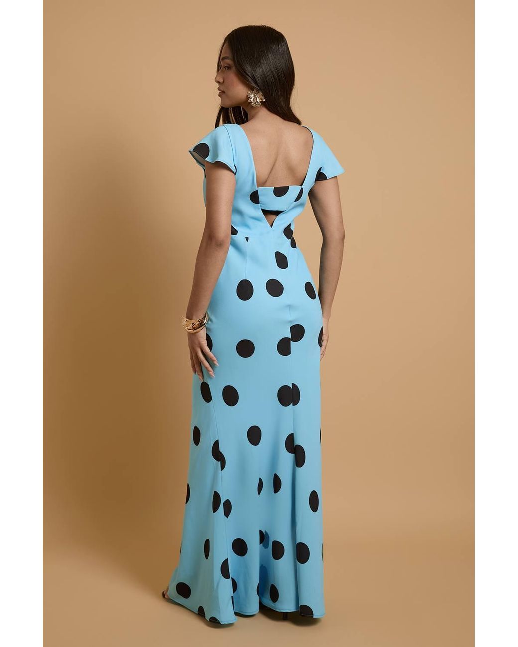 Oasis Blue Petite Polkadot Crepe Maxi Dress
