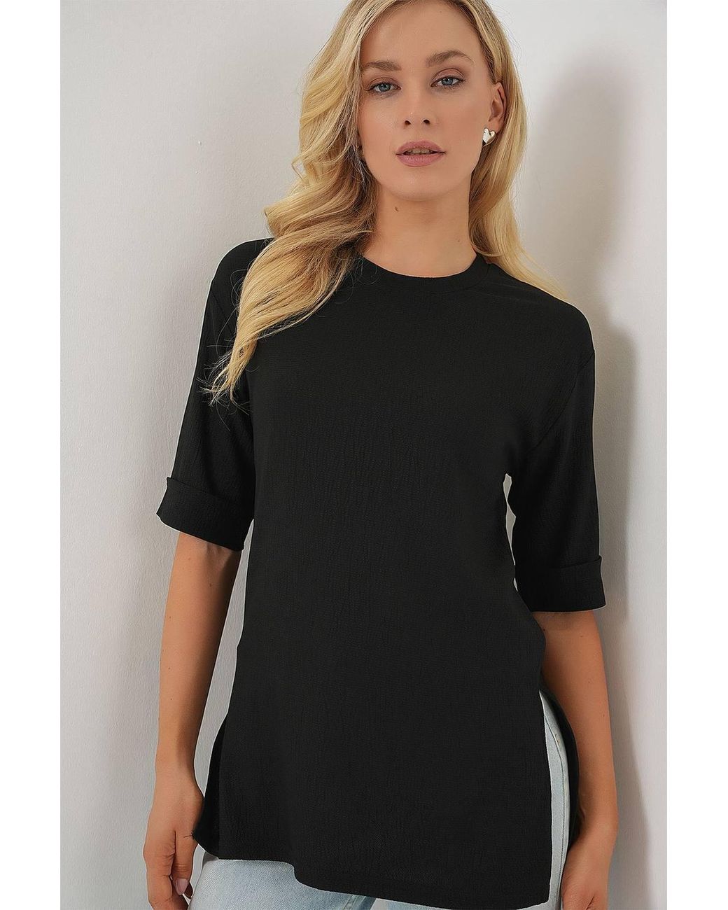 Bigdart Black Textured Crew Neck Short Sleeve T-Shirt