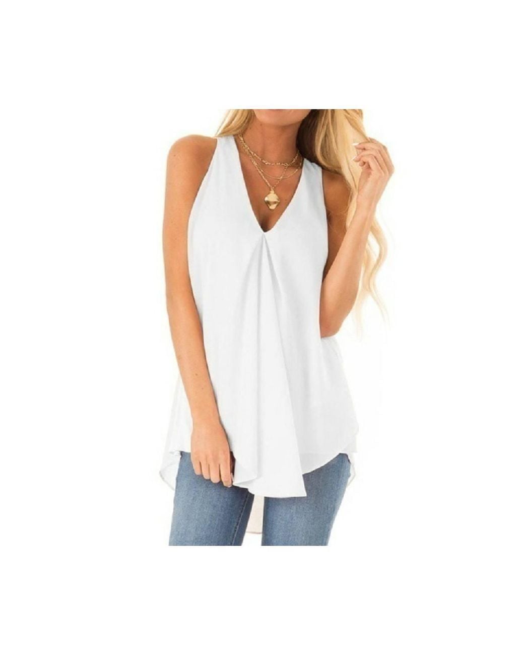 KDMD White Plus Size Chiffon Sleeveless Cami Blouse Vest Top