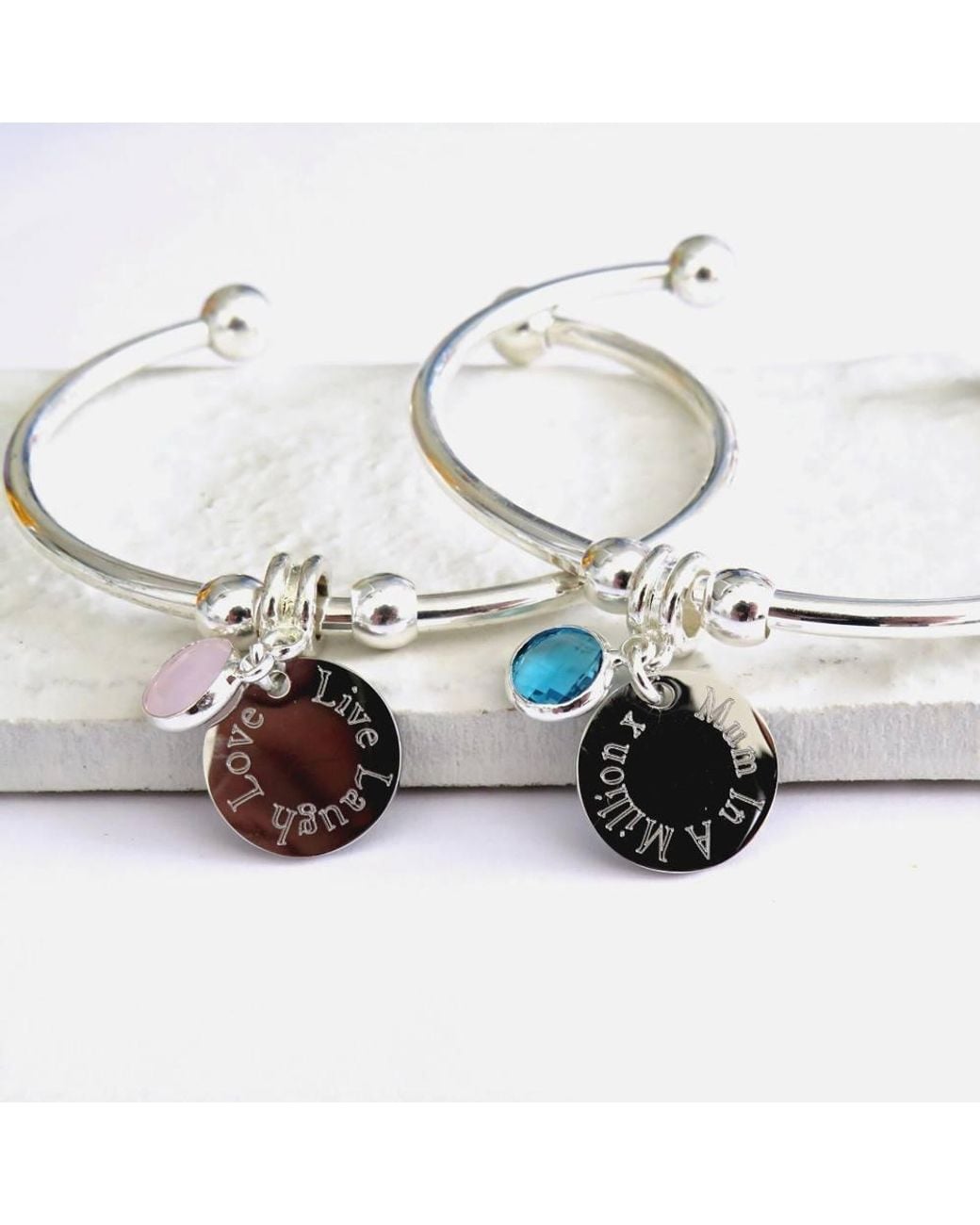 Aye Do Gifts White Personalised Edge Birthstone Torque Bangle