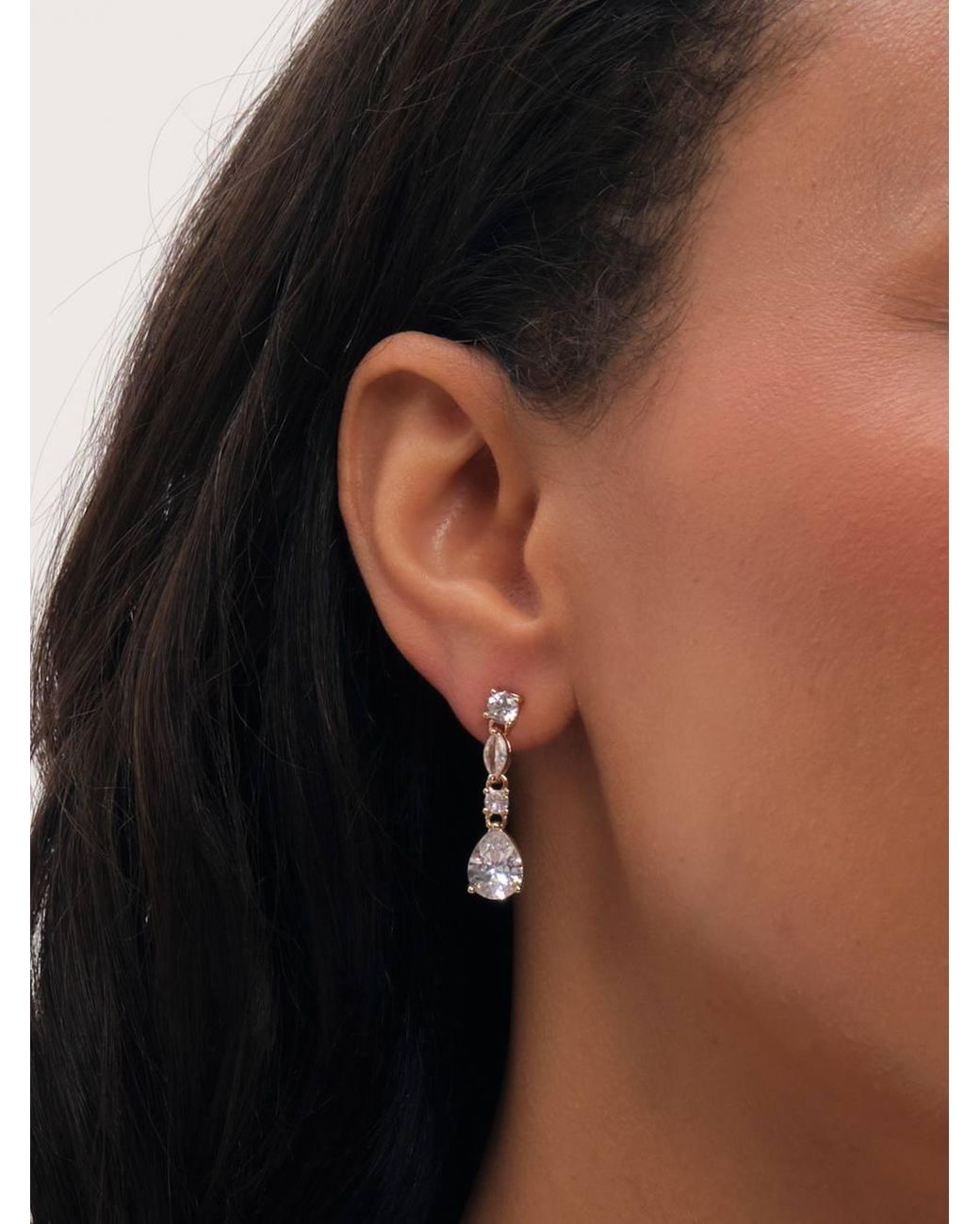 Jon Richard Metallic Rhodium Plated & Crystal Drop Earrings