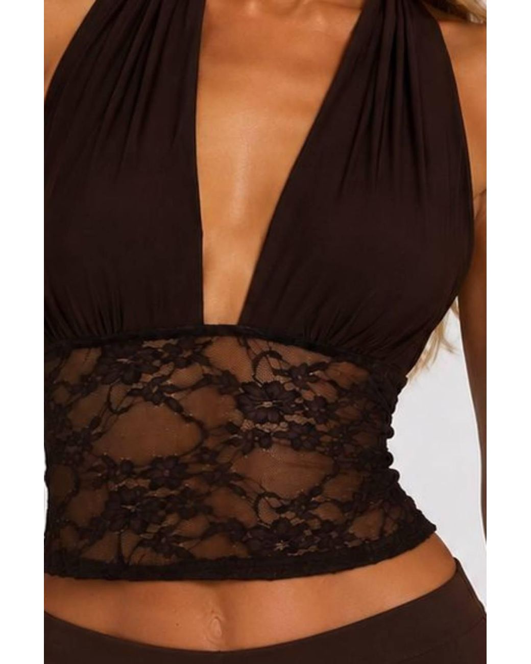 Stylewise Black Lace Panel Halter Neck