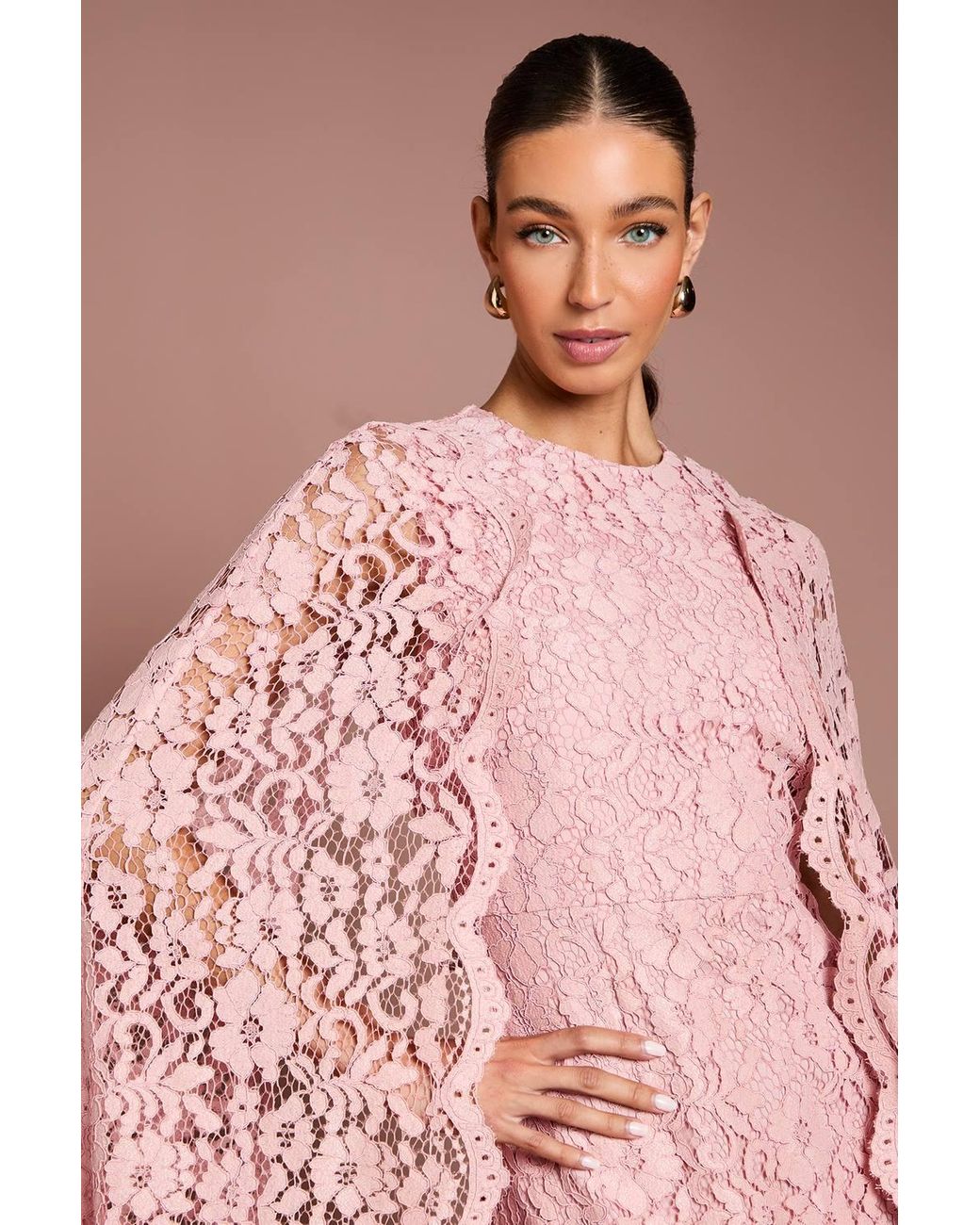 Coast Pink Lace Cape Gown