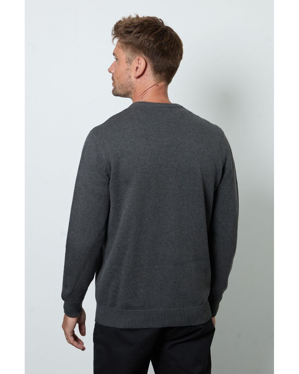 MAINE Gray Premium Pure Cotton Crew Neck Jumper for men