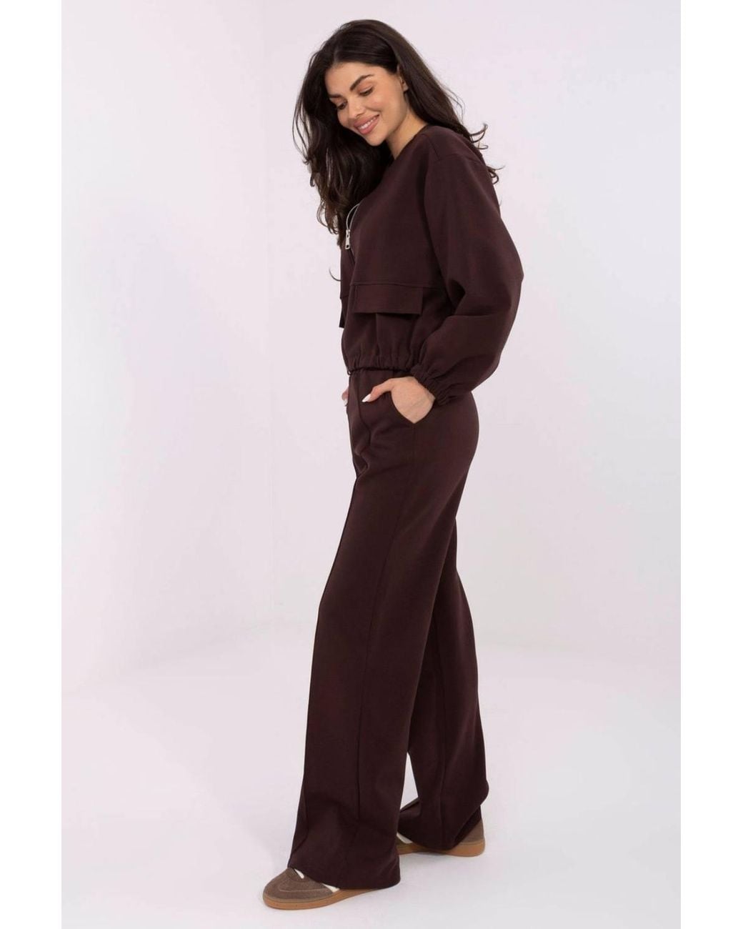 Love Lace Brown Office Cotton Round Neck Long Sleeve Jacket