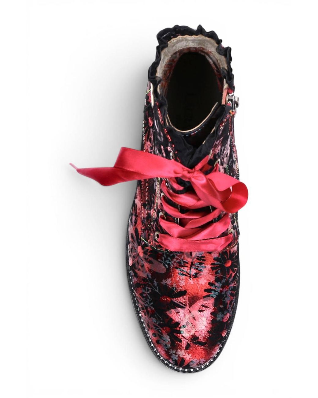 Infinity Leather Red Floral Gothic Victorian Leather Heeled Boots