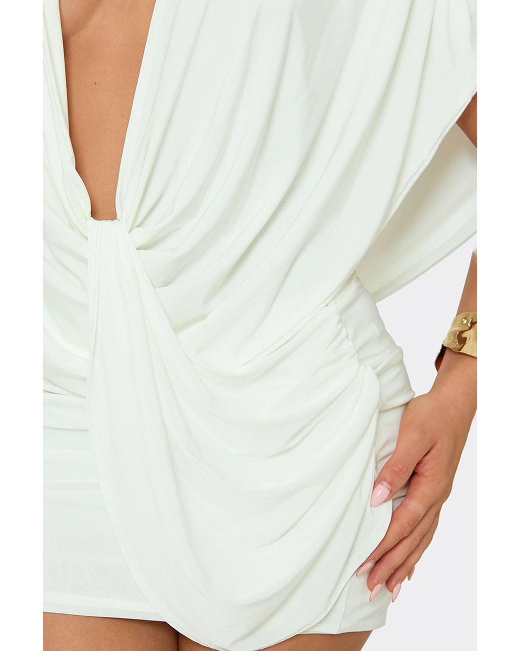 EGO White Short Sleeve Drape Mini Dress