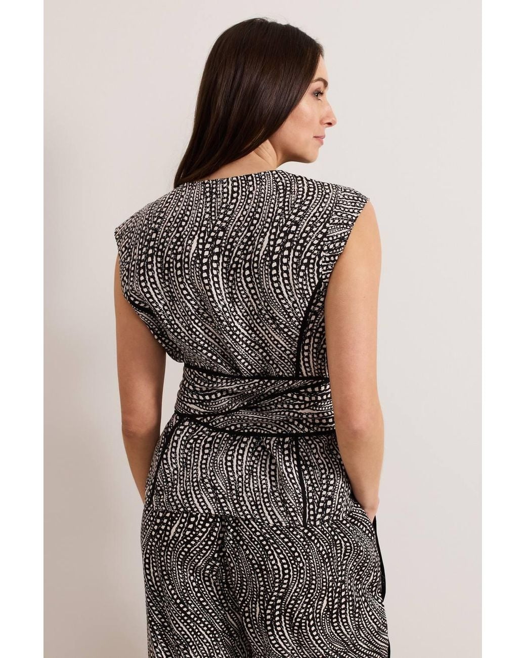 Phase Eight Brown Mariana Tie-Waist Printed Linen Top