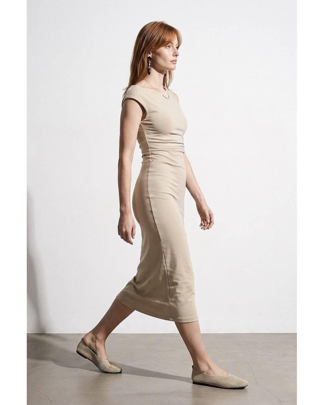 Dilvin Natural Sleeveless Bodycon Midi Dress