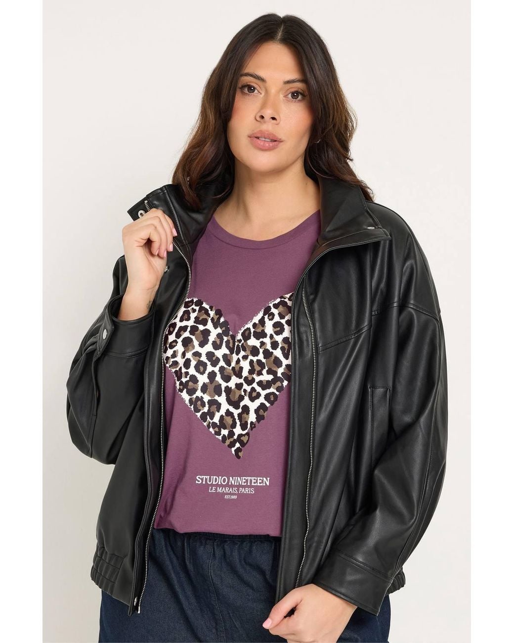 Yours Purple Leopard Print Heart T-Shirt
