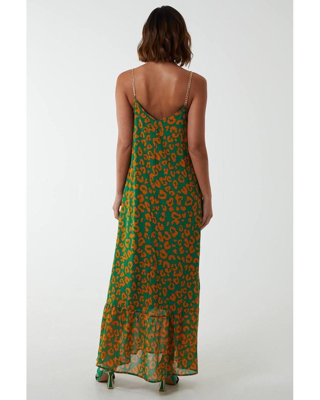 Blue Vanilla Green Chain Strap Leopard Dress