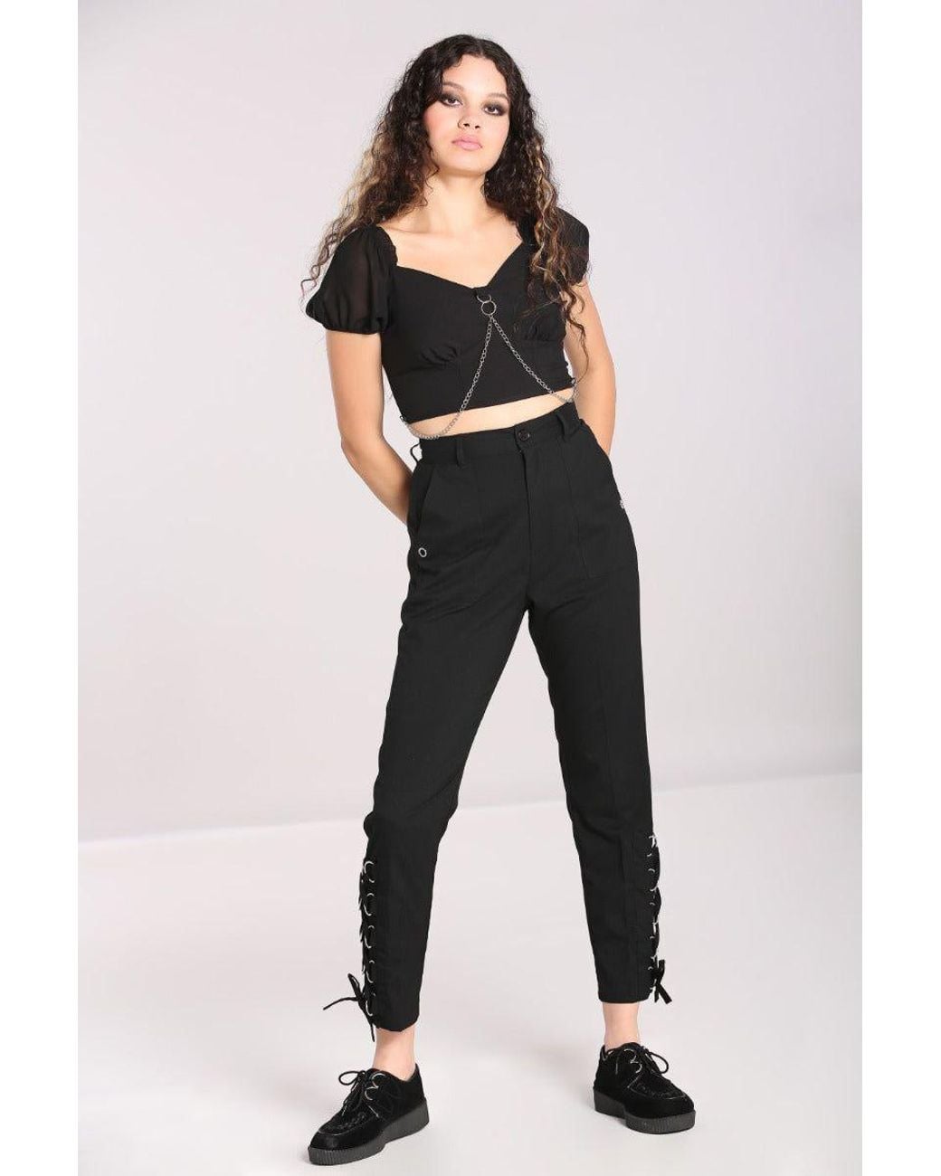 Hell Bunny Black Tifa Tapered Leg Cropped Trouser