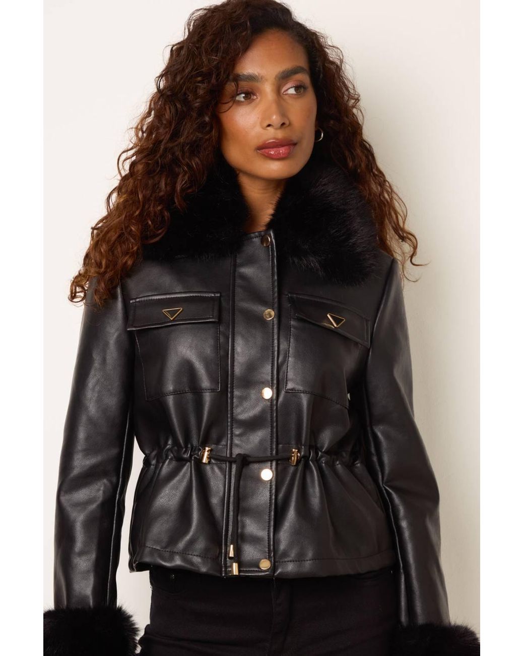 Blue Vanilla Black Long Sleeve Drawstring Collar Jacket