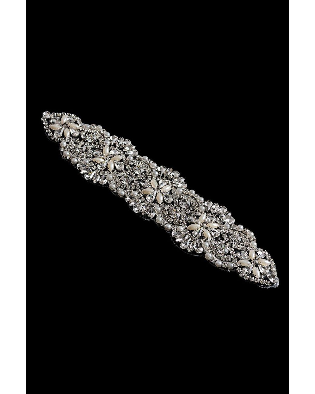 Neel Blue Black Diamante Motif Sew On Crystal Applique Rhinestone Studded Patch