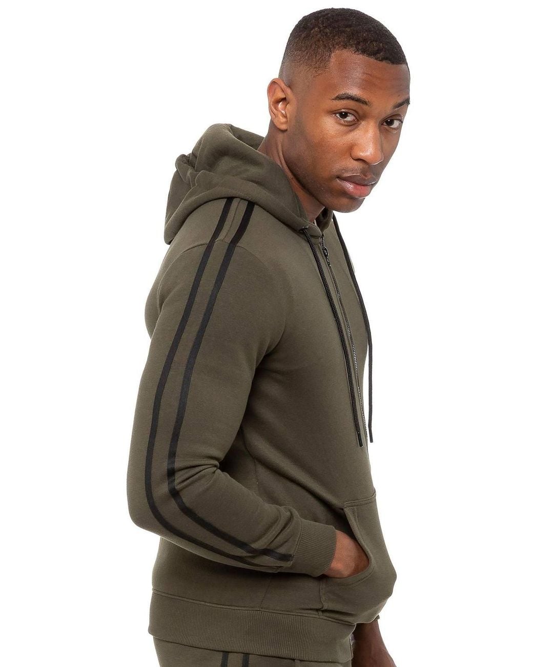 Enzo Brown Zip Up Tape Hoodie for men