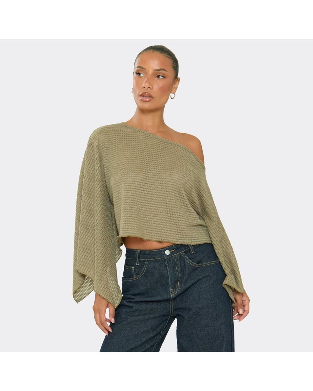 EGO Green Long Sleeve Off-The Shoulder Top
