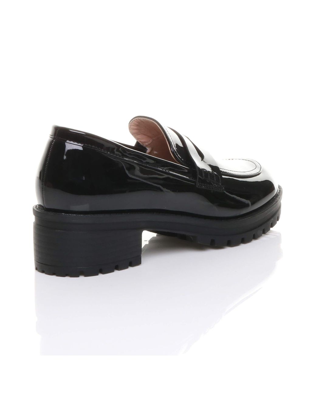AJVANI Black Mid Heel Chunky Heeled Penny Loafers