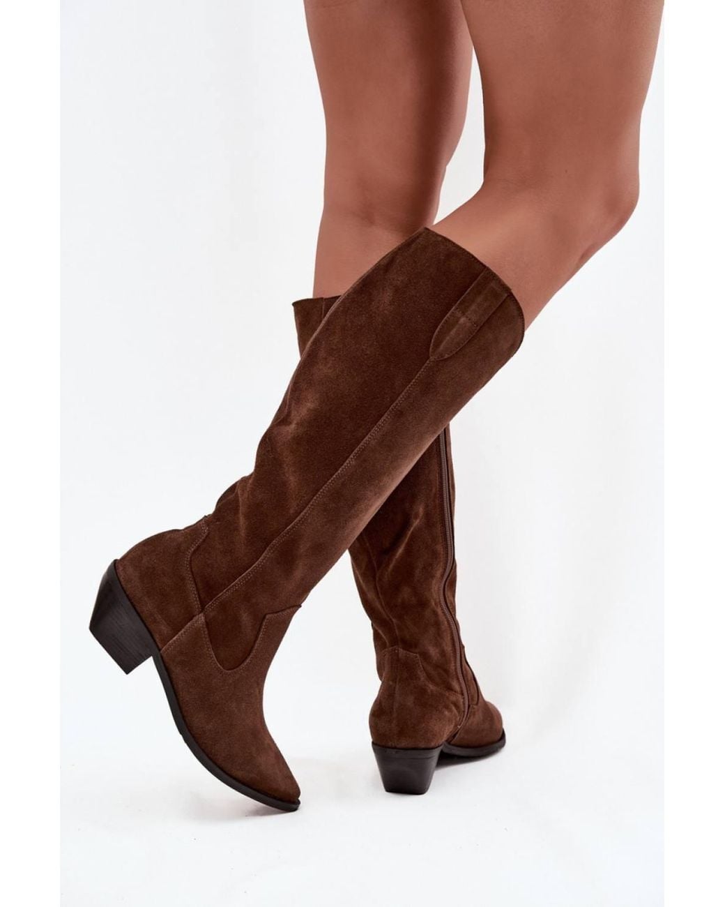 Love Lace Brown Pointed Toe Suede Classic Knee High Boots