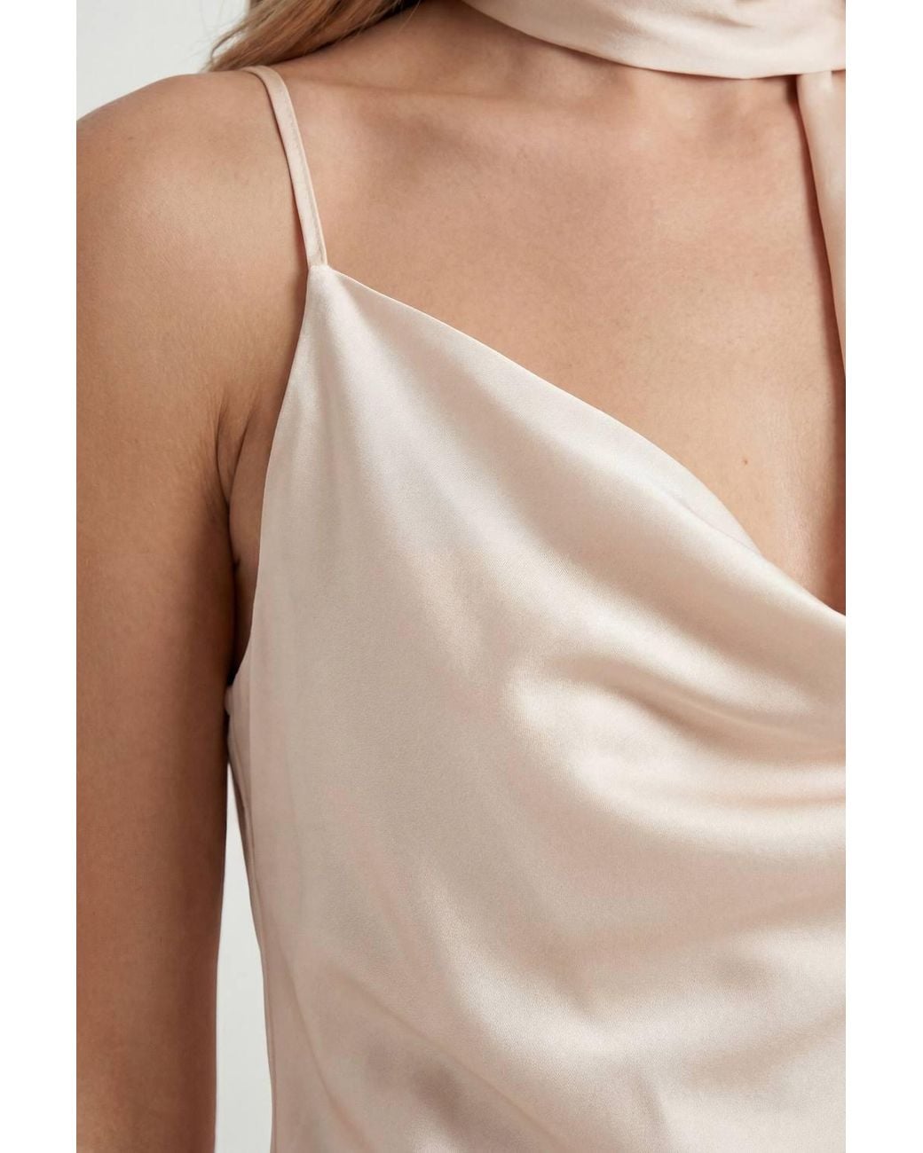 MissPap Natural Premium Satin Scarf Detail Top