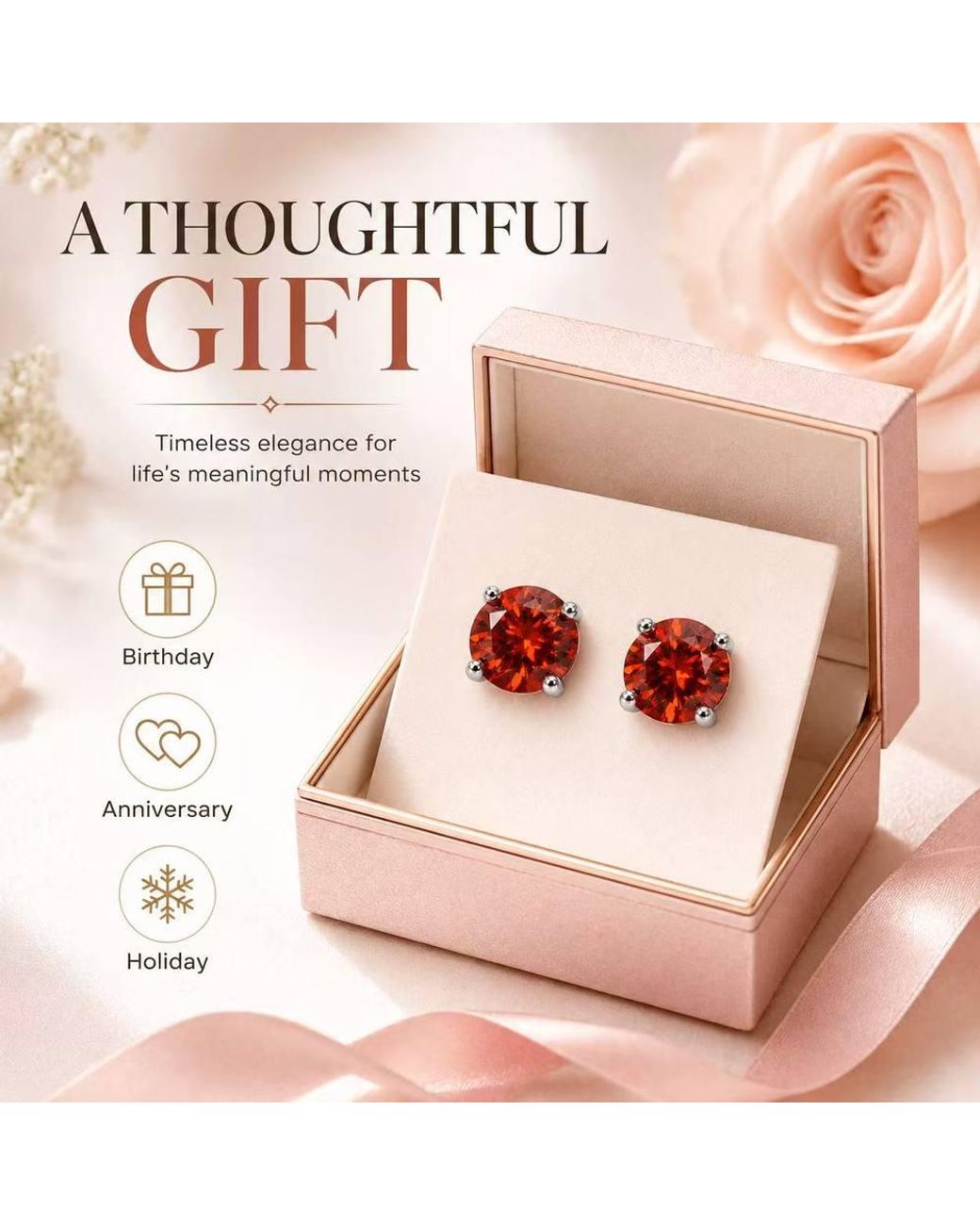 BluCore Red Tone Fiery Round Stud Earrings