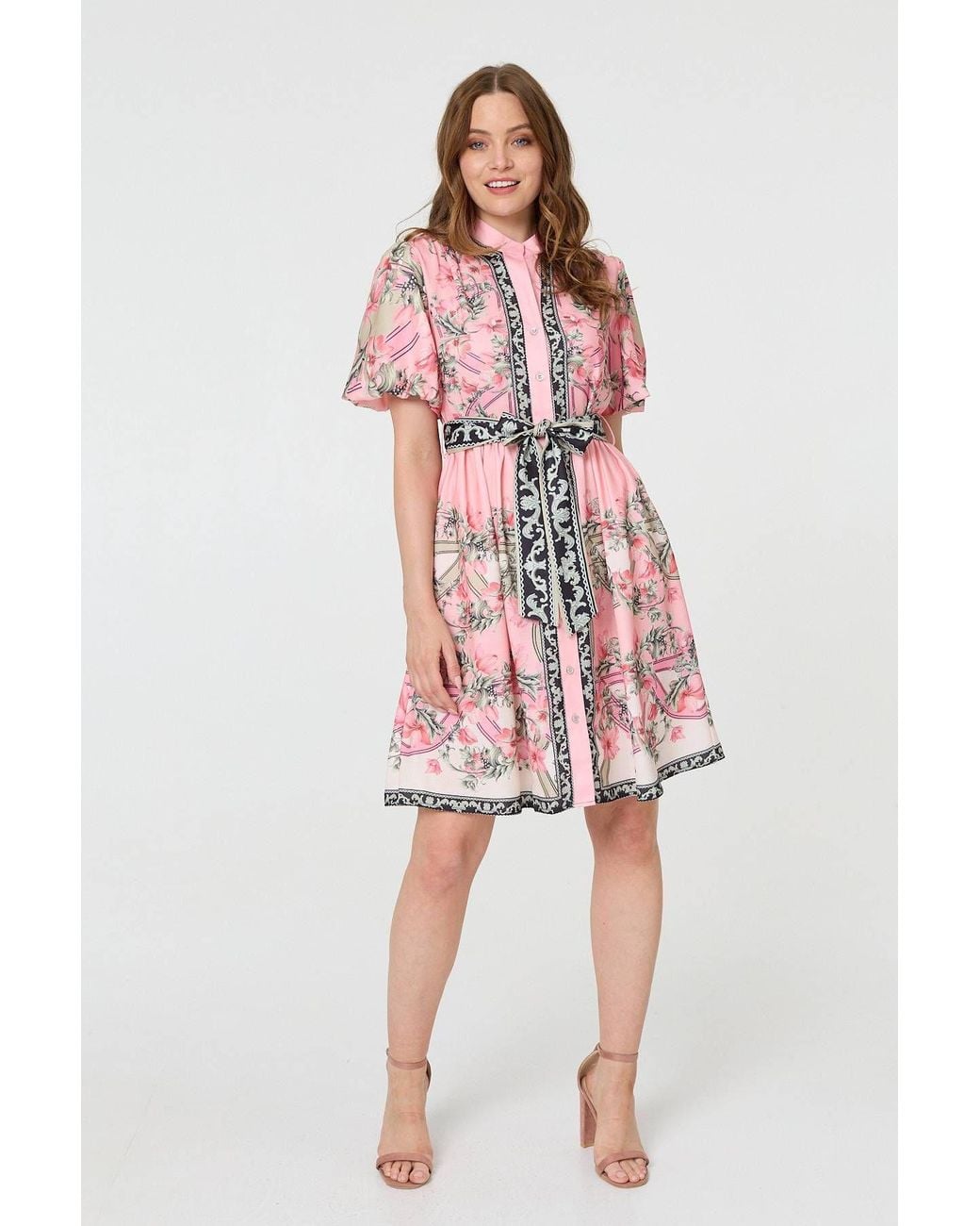 Izabel London Red Border Print Tie Waist Short Dress