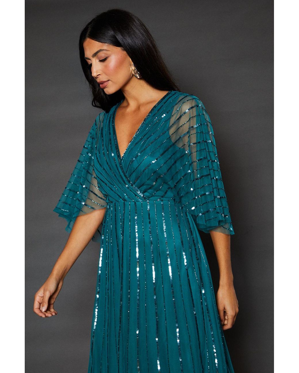 Wallis Blue Petite Occasion Embellished Cape Midi Dress