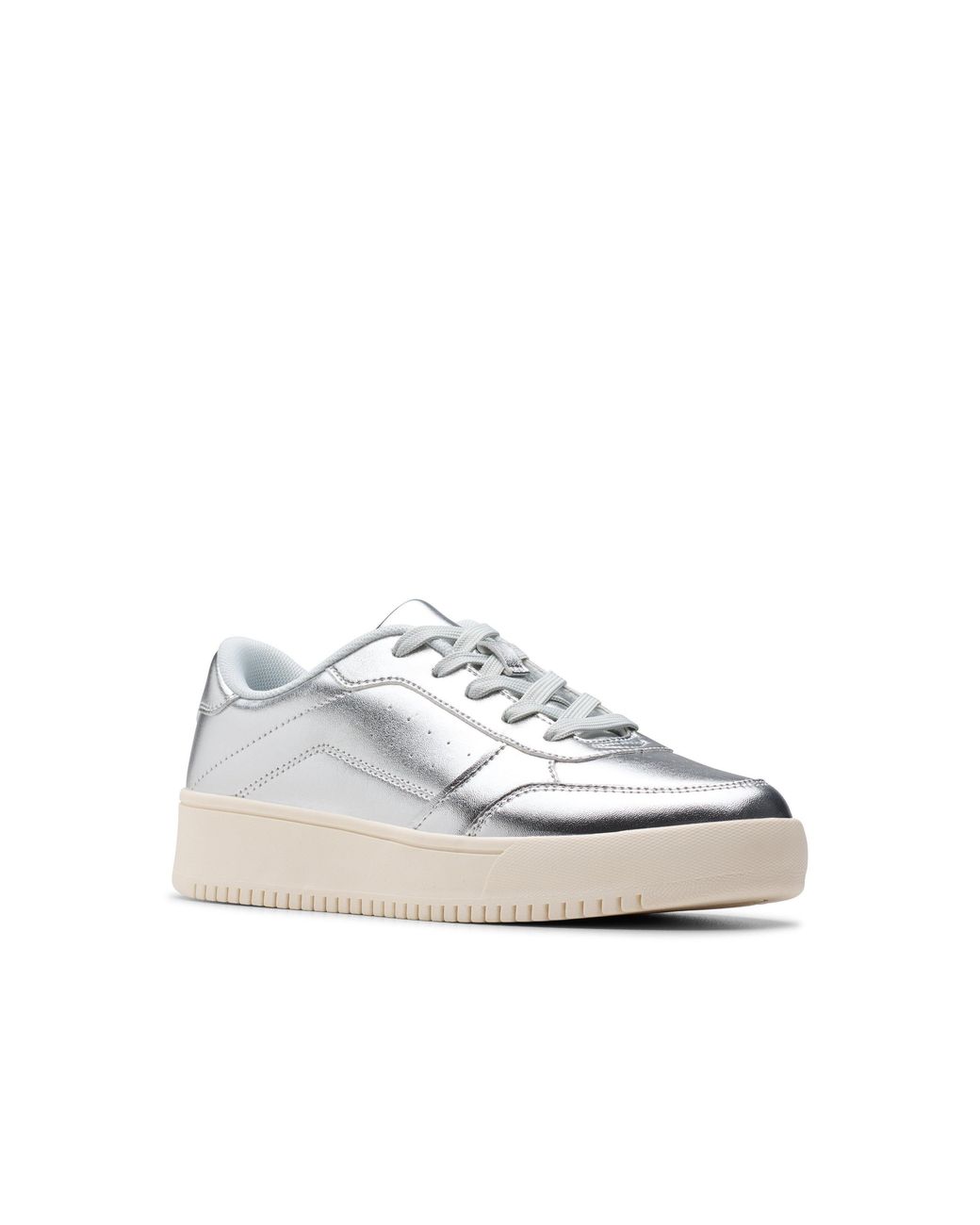 Clarks White Barley Step Youth Metallic Trainers, Lace Up