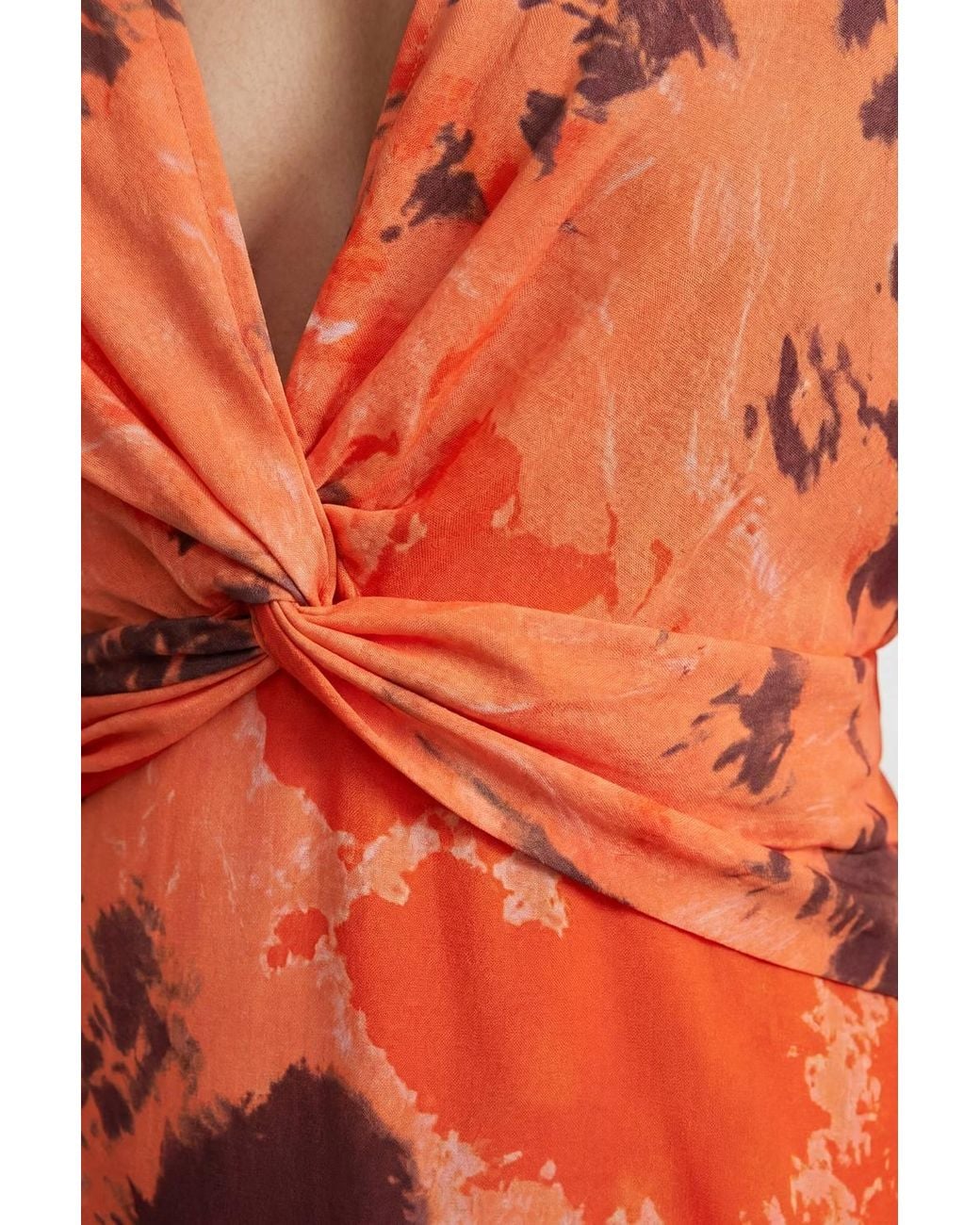 Warehouse Red Chiffon Wrap Knot Front Maxi Dress