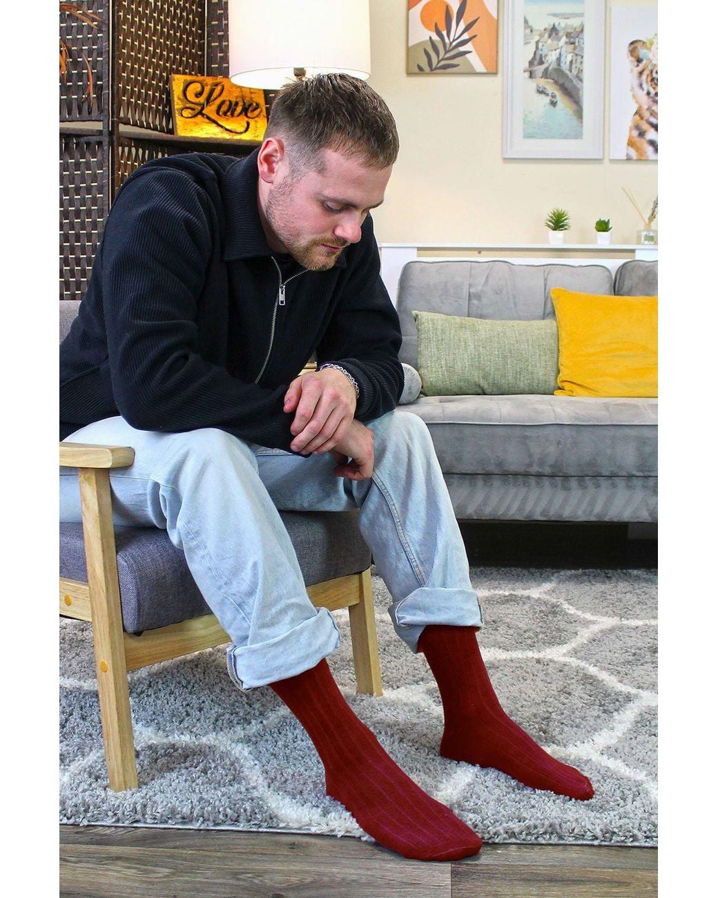 Sock Snob 6 Pairs Plain Coloured Cotton Rich Ribbed Dress Socks for men