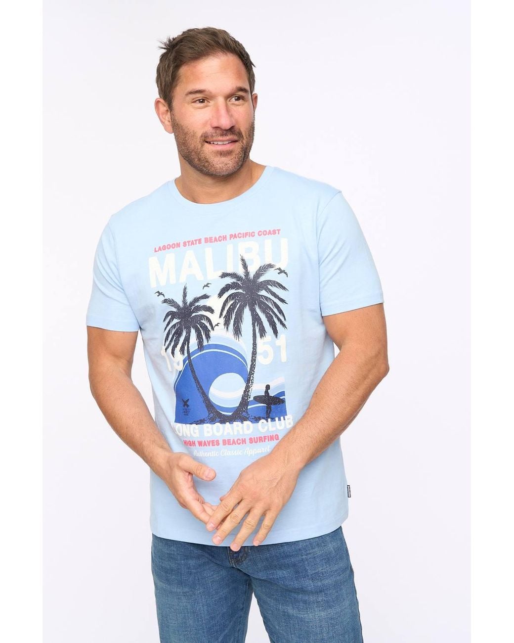 Bewley & Ritch White Malwaves 100% Slub Cotton Graphic Crew Neck T-Shirt for men