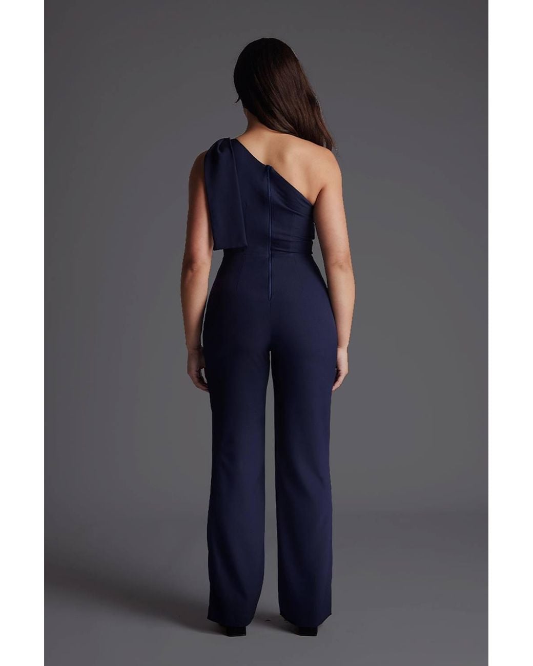 Vesper Blue Petite One Shoulder Wide Leg Jumpsuit