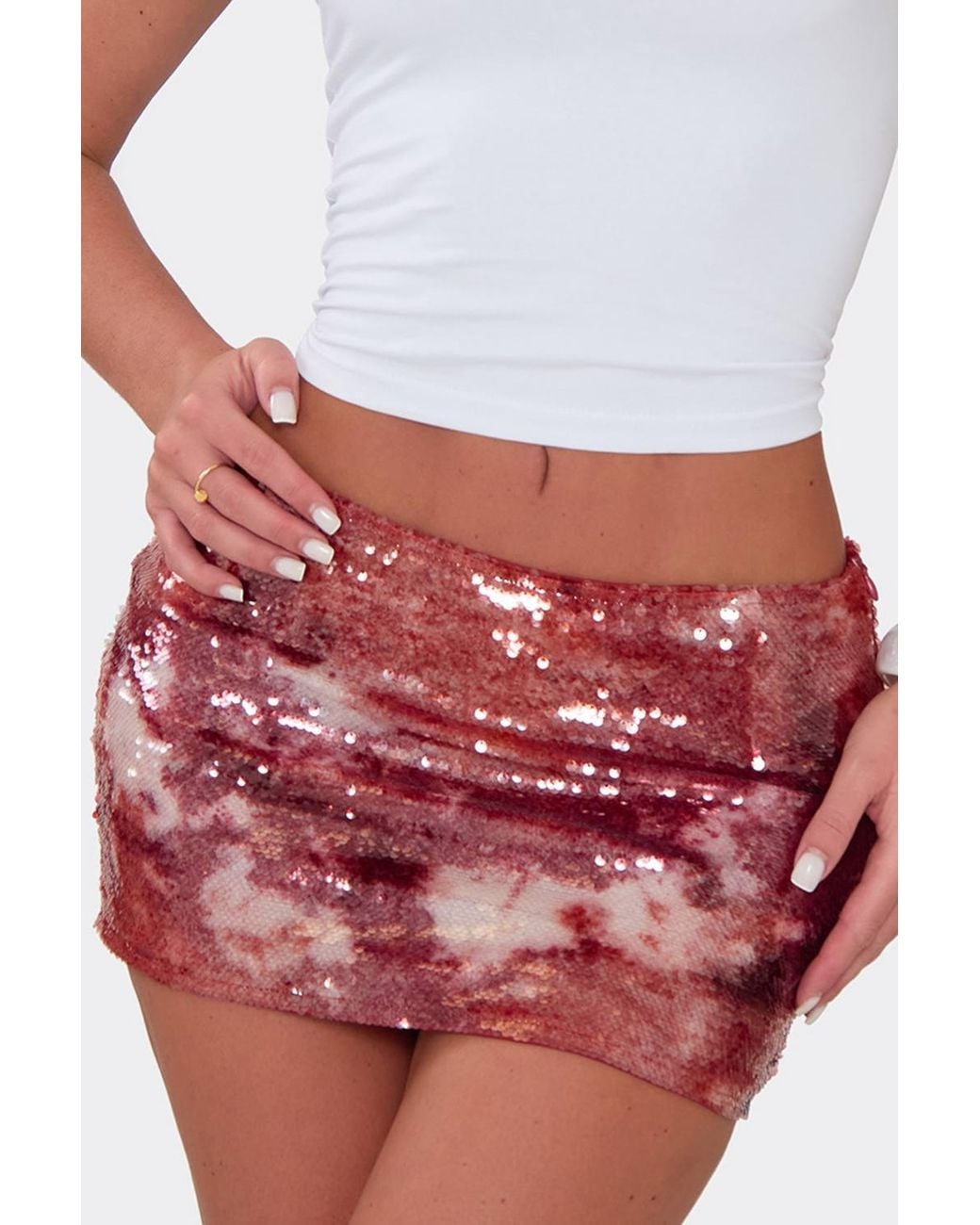 EGO White Sequin Textured Low Rise Mini Skirt