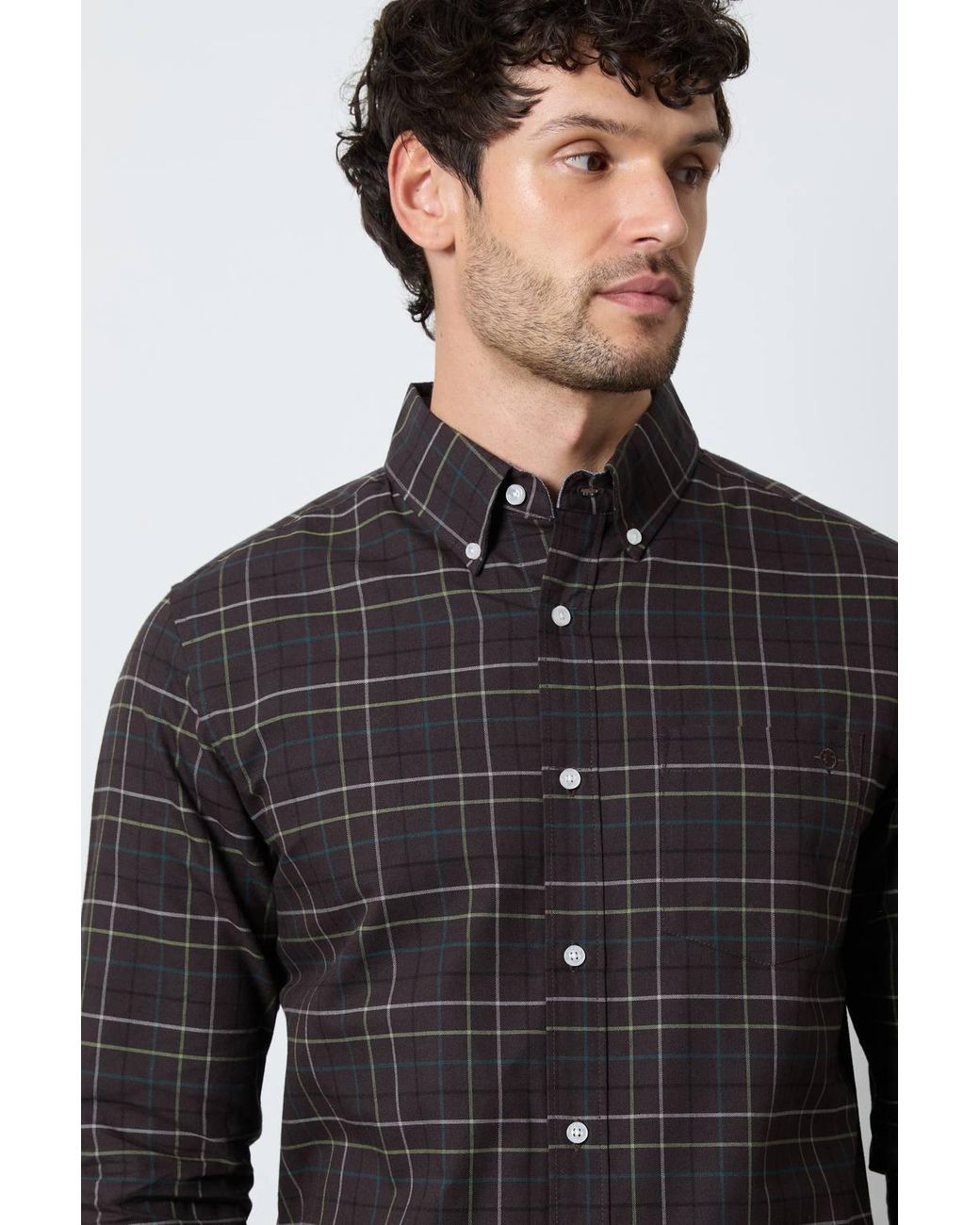 MAINE Gray Dark Check Long Sleeve Shirt for men