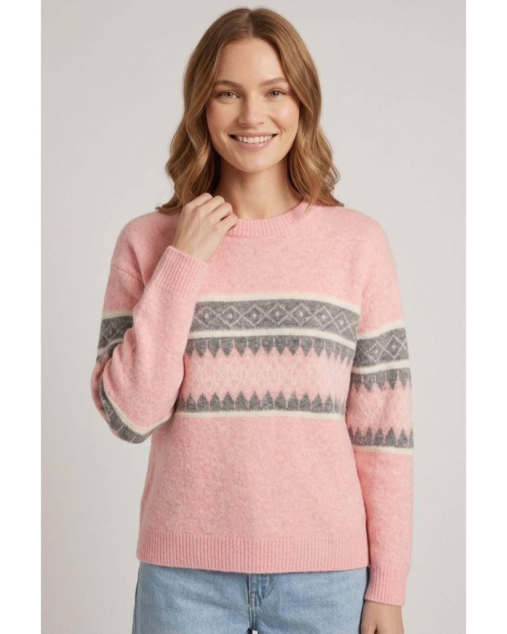 Izabel London Pink Aztec Stripe Print Relaxed Jumper