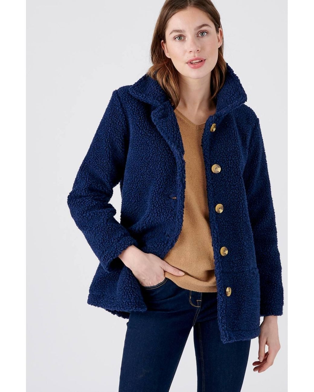 DAMART Blue Sherpa Button-Through Fleece