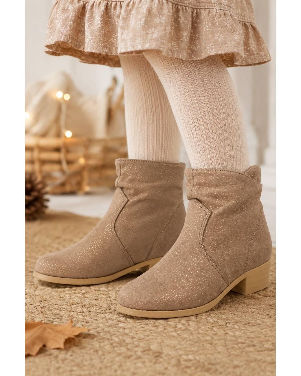 Spot on Natural Metallic Speckle Ankle Boot With Block Heel