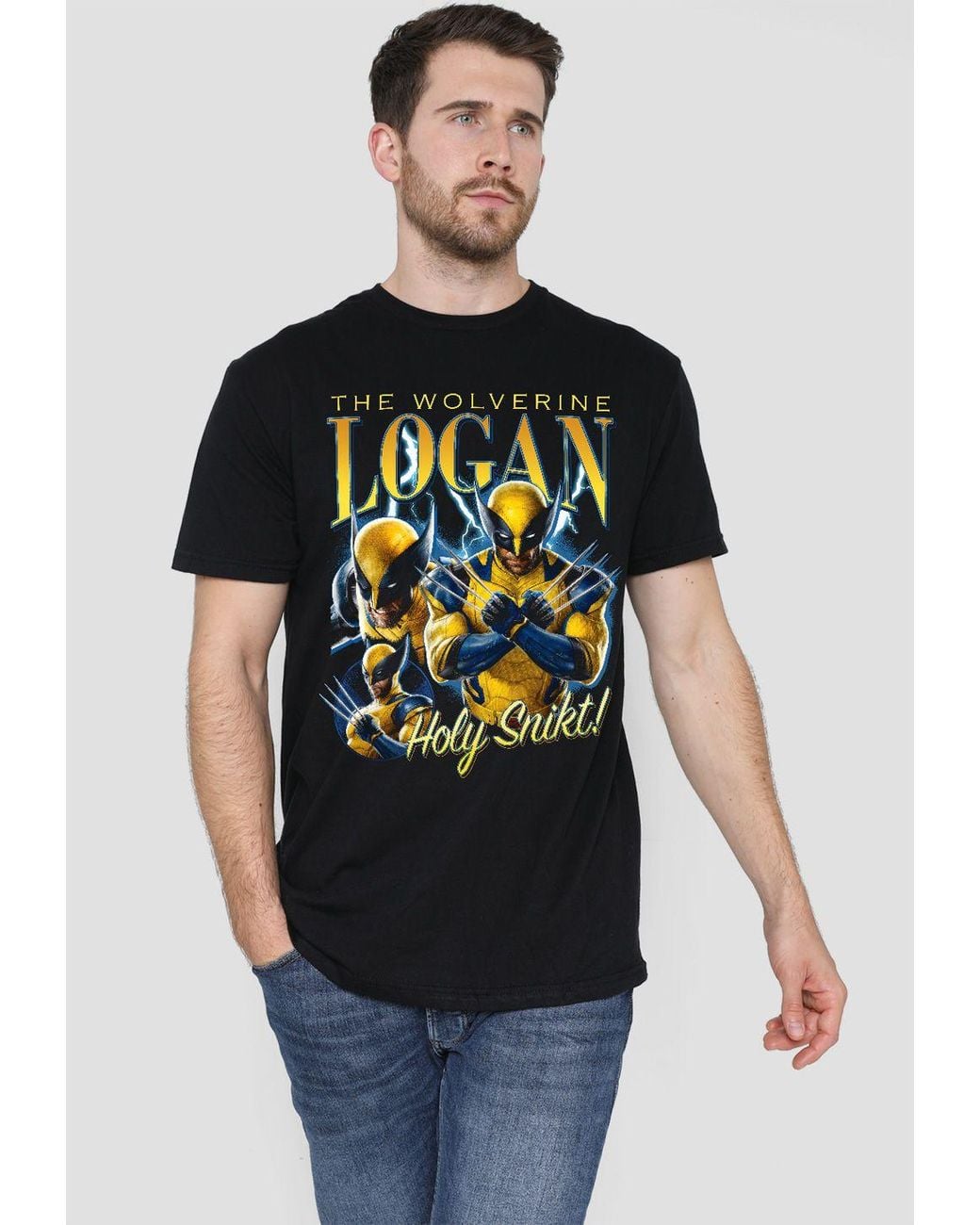 Marvel Black Deadpool & Wolverine Snikt Logan Wolverine Bootleg T-Shirt for men