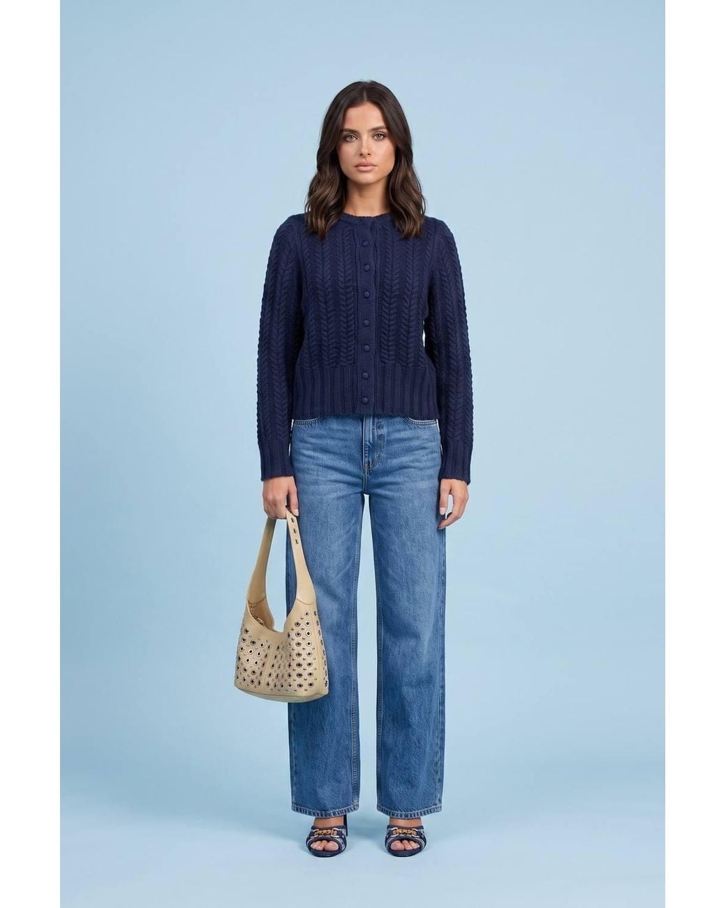 Urban Bliss Blue Wool Blend Cabled Cardigan