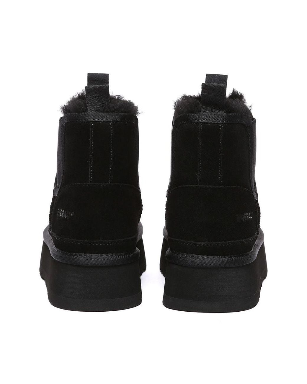 EverAu Australia Black Real Wool Shoveler Leather Platform Short Chelsea Boots With Eva Sole