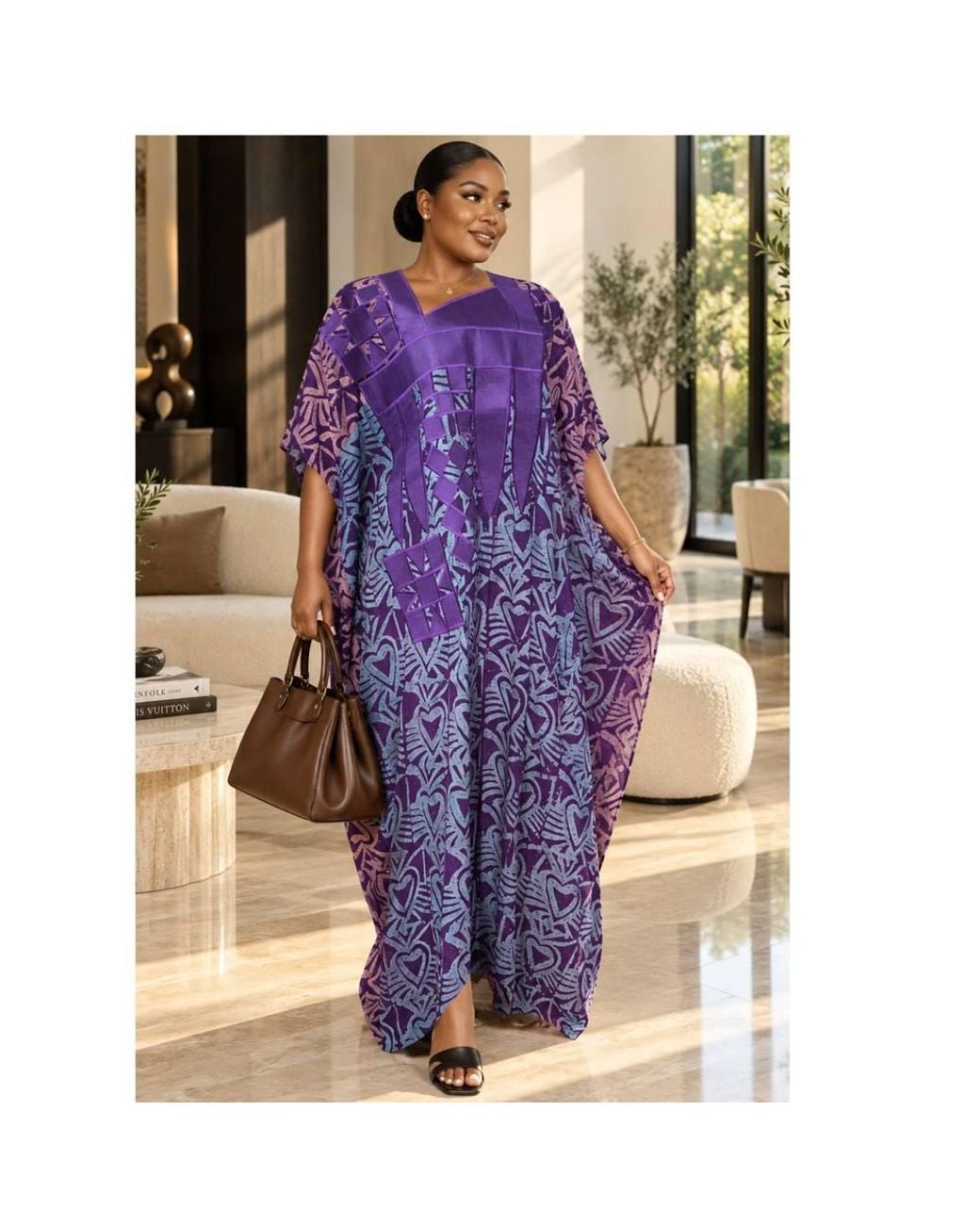 GWB Occasion Edit Purple Luxe African Embroidered Maxi Boubou Kaftan Dress Size 10