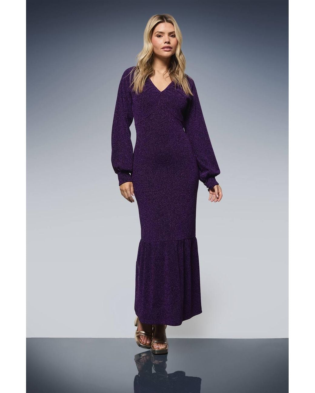 Dorothy Perkins Blue Dp Luxe Gathered Neck Split Front Sparkle Jersey Midaxi Dress