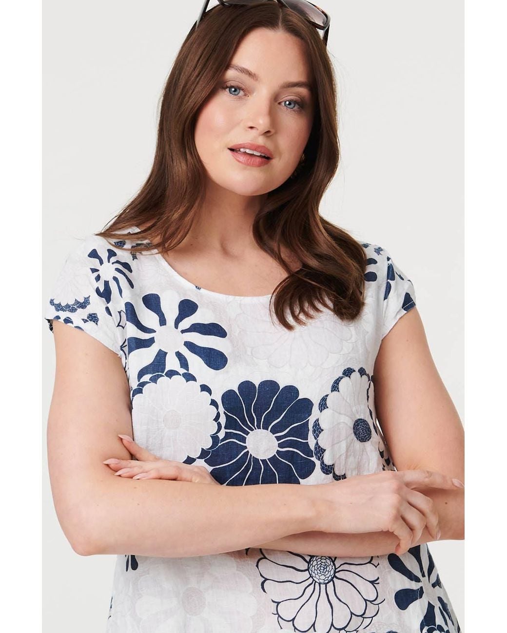 Izabel London Blue Floral Cap Sleeve Shift Short Dress