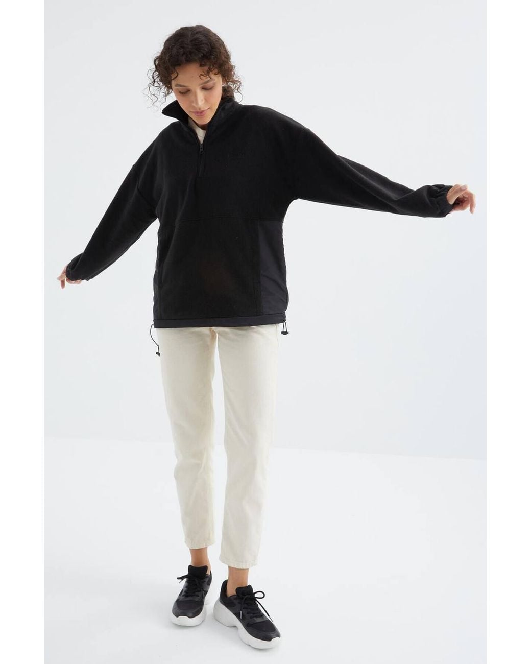 TOMMY LIFE Black Oversized Half-Zip Plush Sweatshirt