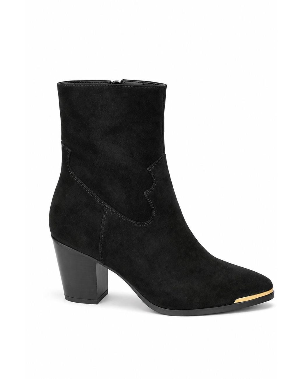 Spot on Black Suedette & Faux Leather Mid Heel Ankle Boots With Trim